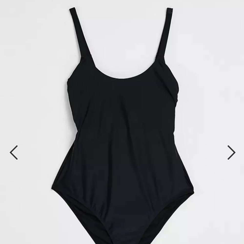 NWT ASOS Curve Ivory Rose scoop one piece swimsuit in black